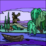 River & Windmill Clip Art
