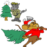 Cat & Mouse with Trees Clip Art