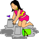 Girl with Sand Castle Clip Art