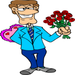 Man with Candy & Roses Clip Art