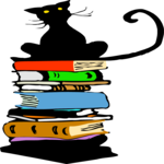 Antique Style Cat on Books Clip Art