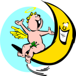 Cherub with Moon Clip Art