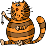 Cat with Fish Bones Clip Art