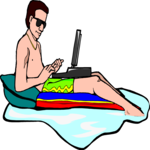 Man in Pool with Laptop Clip Art