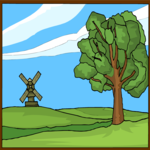 Tree & Windmill Clip Art