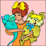 Girl with Stuffed Animals Clip Art