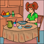 Girl at Dinner Table Clip Art