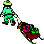 Girl with Sled & Gifts Clip Art