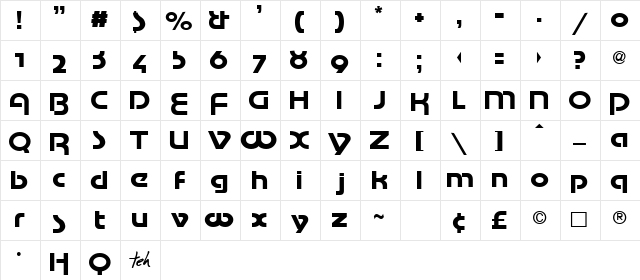Mottek Normal  glyph index