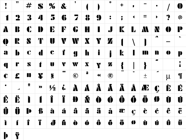 Calico Cyrillic Regular  glyph index