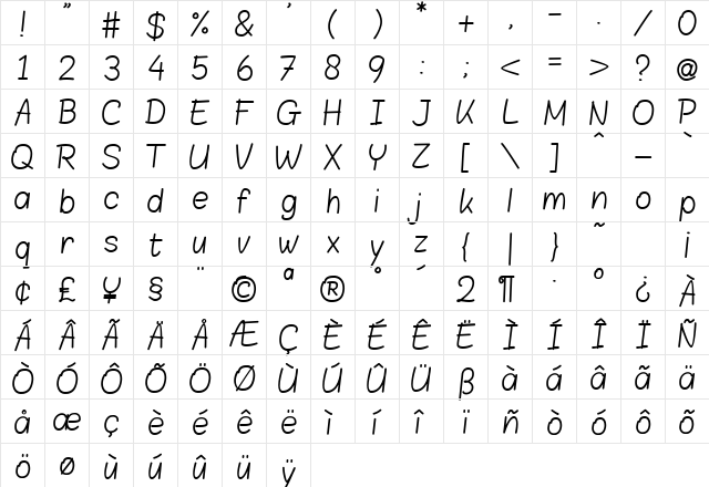 Blokletters Balpen Balpen  glyph index