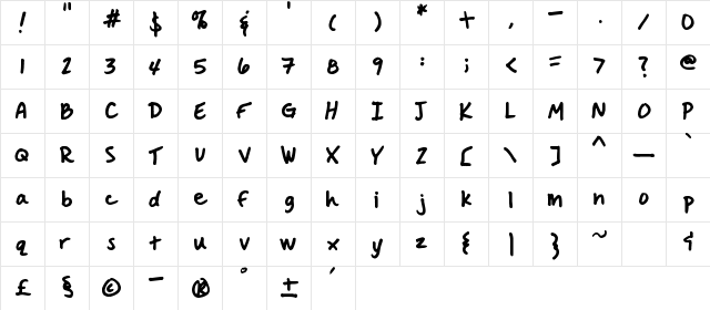 Handwritten Crystal v2 Regular  glyph index