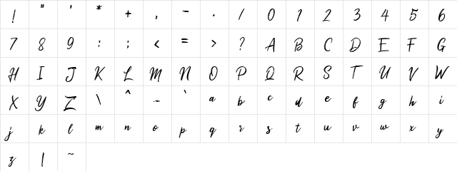 Milea Demo Regular  glyph index
