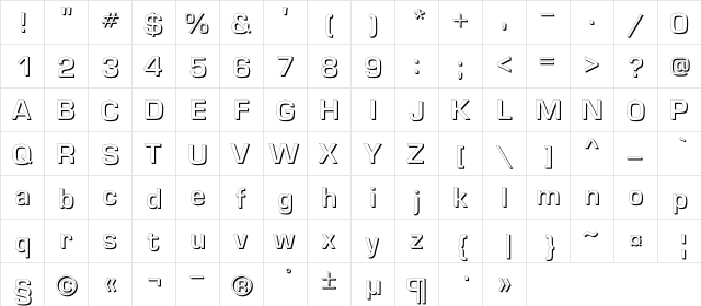 EuropeShadowC Regular  glyph index