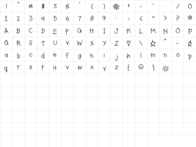 Doodle Crayon Regular  glyph index
