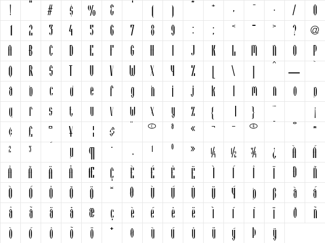 Vienese Regular  glyph index