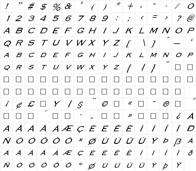 FZ ROMAN 13 ITALIC Light  glyph index