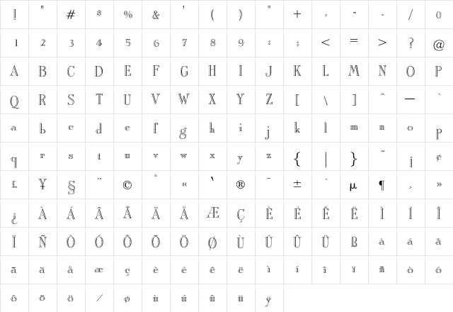 AllegroOpen Regular  glyph index