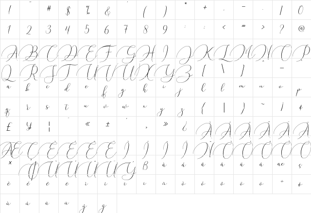 Argentina Script Regular  glyph index