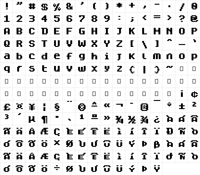 Dogica Pixel Bold  glyph index