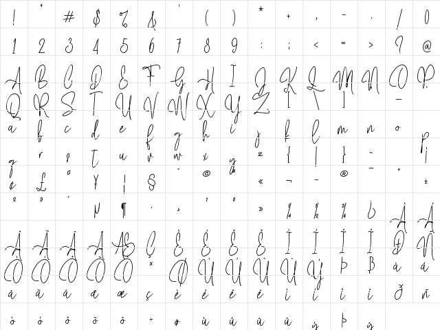 Mollaroid Regular  glyph index