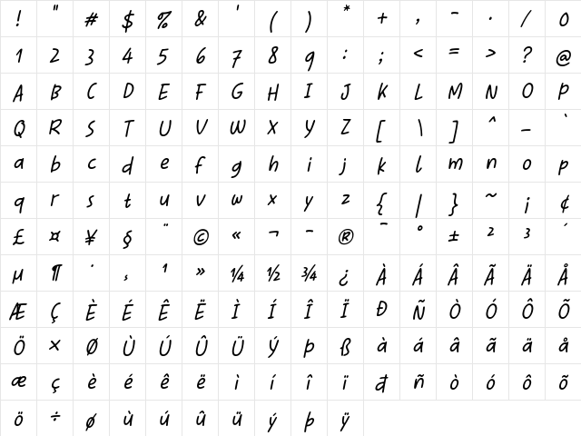 The Simple One Italic  glyph index