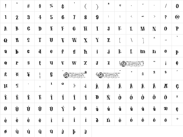 The Old Forest Regular  glyph index
