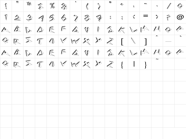 BeeBopp Wide Regular  glyph index