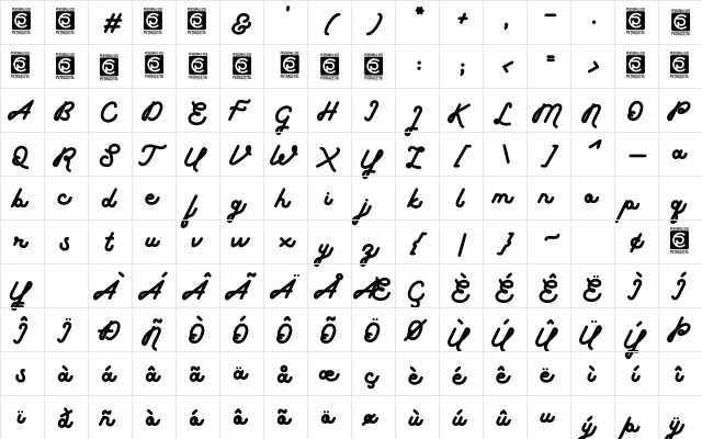Boldline Free Version Regular  glyph index