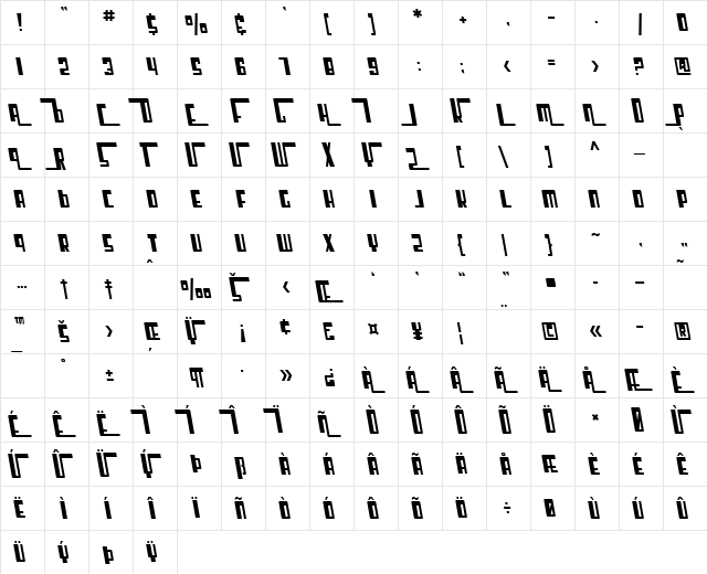SF Cosmic Age Oblique  glyph index
