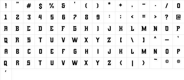 Brutals Regular  glyph index