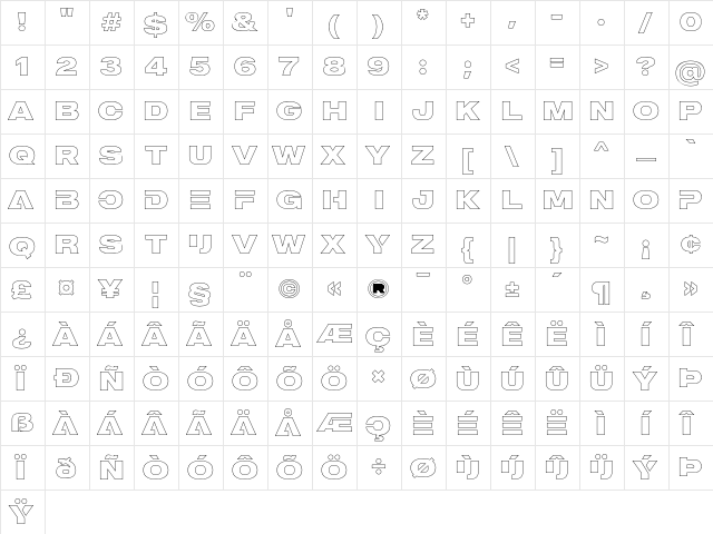 MADE Outer Sans Outline Alt Black  glyph index
