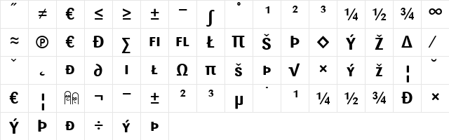 Sari Bold  glyph index