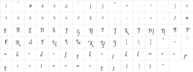 feeling Regular  glyph index