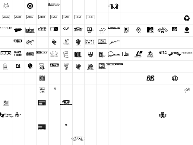 WarnerLogoFontNine Regular  glyph index