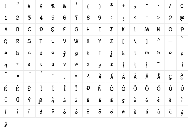 Argenta Bold  glyph index