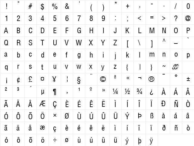 Context Condensed SSi Condensed  glyph index
