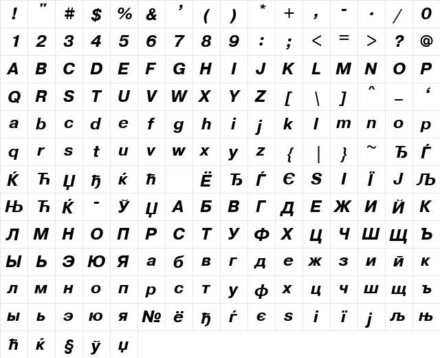 PragmaticaISOCTT BoldItalic  glyph index