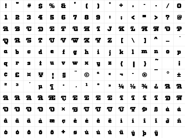 Odin Becker Poster Regular  glyph index
