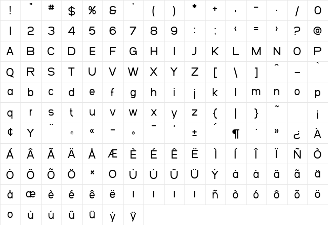 SF Arborcrest Medium Regular  glyph index