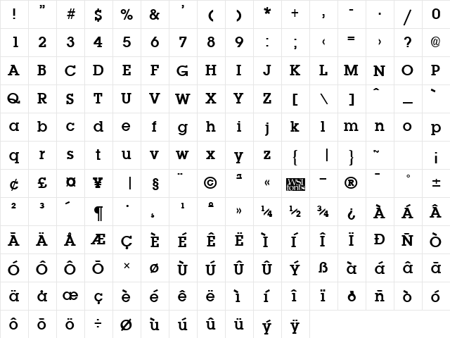 Lapland Bold  glyph index