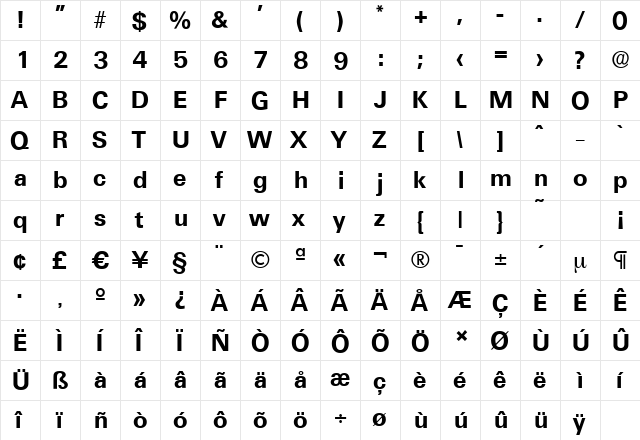 UltimateSerial Bold  glyph index