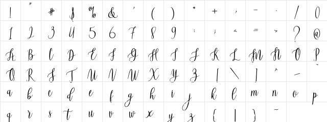 Beautiful Script Light  glyph index