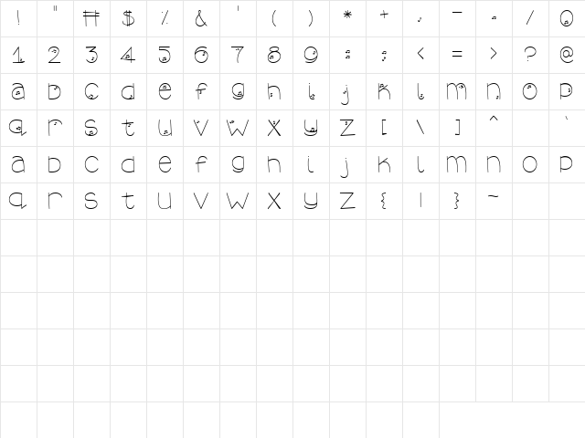 LD Tunes Print Regular  glyph index
