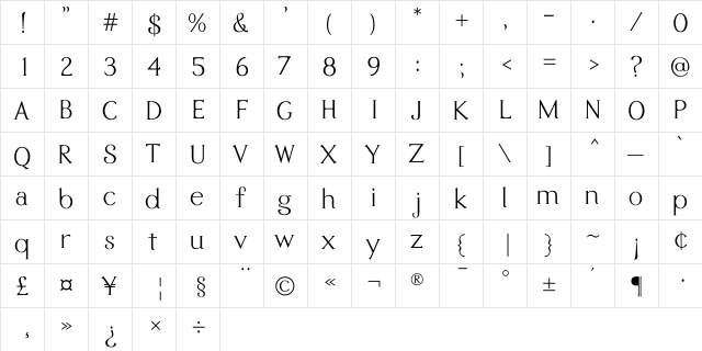 Eremite Regular  glyph index