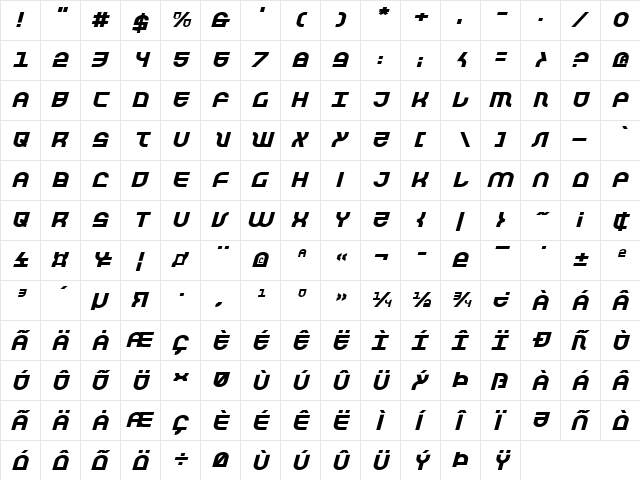 Trek Trooper Expanded Italic Expanded Italic  glyph index