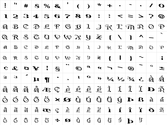 BeavertonPlace Regular  glyph index