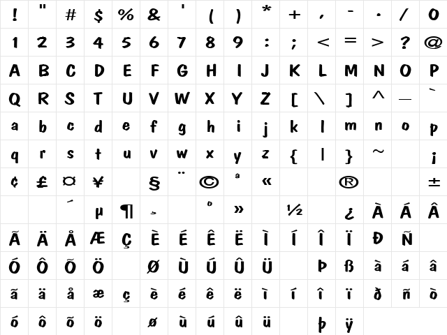 Chills 3 Regular  glyph index