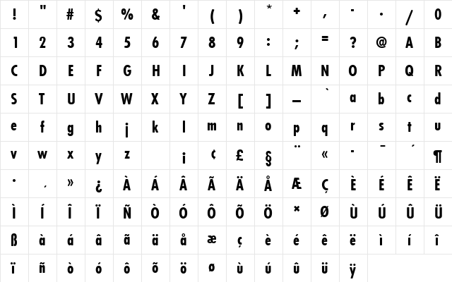 FuturaTBolConRo1 Regular  glyph index