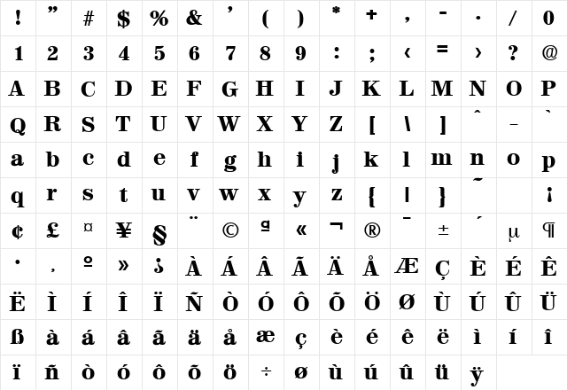 Valencia-Serial-Heavy Regular  glyph index